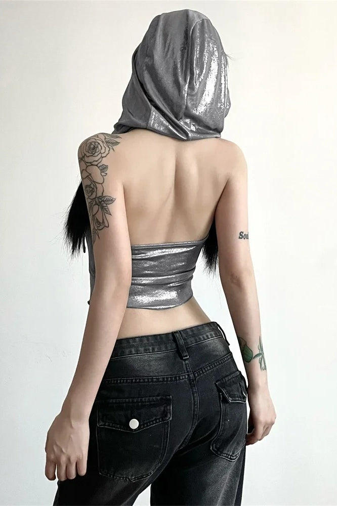 Silver Matte Cyberpunk Crop Top