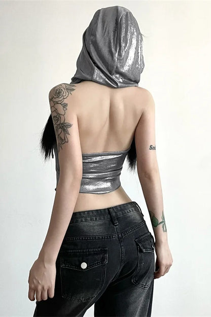 Silver Matte Cyberpunk Crop Top