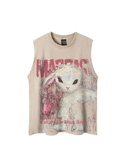 Retro Letter Print Loose Casual Tank Top
