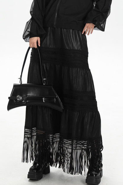 Tassel PU Leather Punk A-Line Slim Skirt
