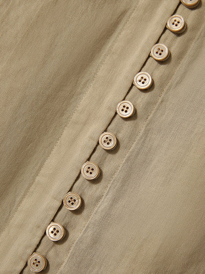 Molly Elegant Puff Sleeve Loose Shirt-Brown