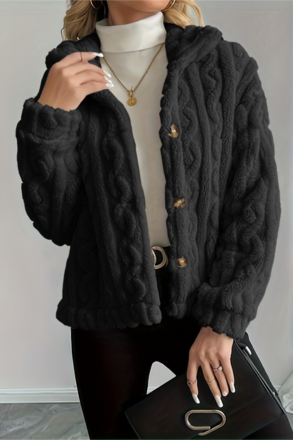 Double Fleece Cable Knit Soft Plush Warm Coat