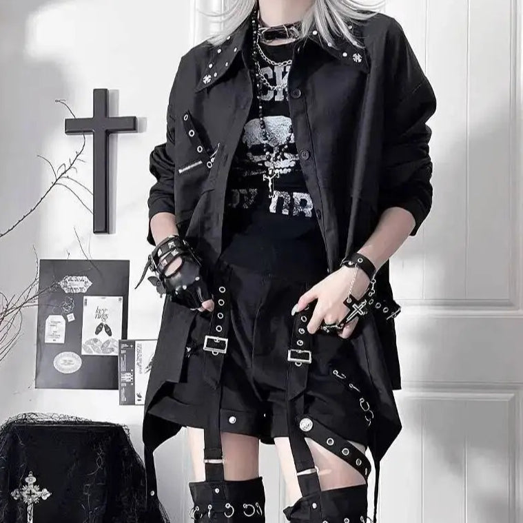 Gothic Metal Accent Tie Blouse