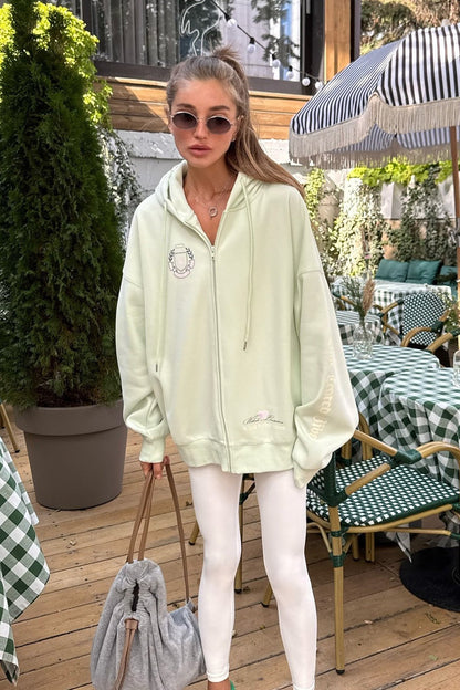 Retro Embroidered Zip-Up Hoodie
