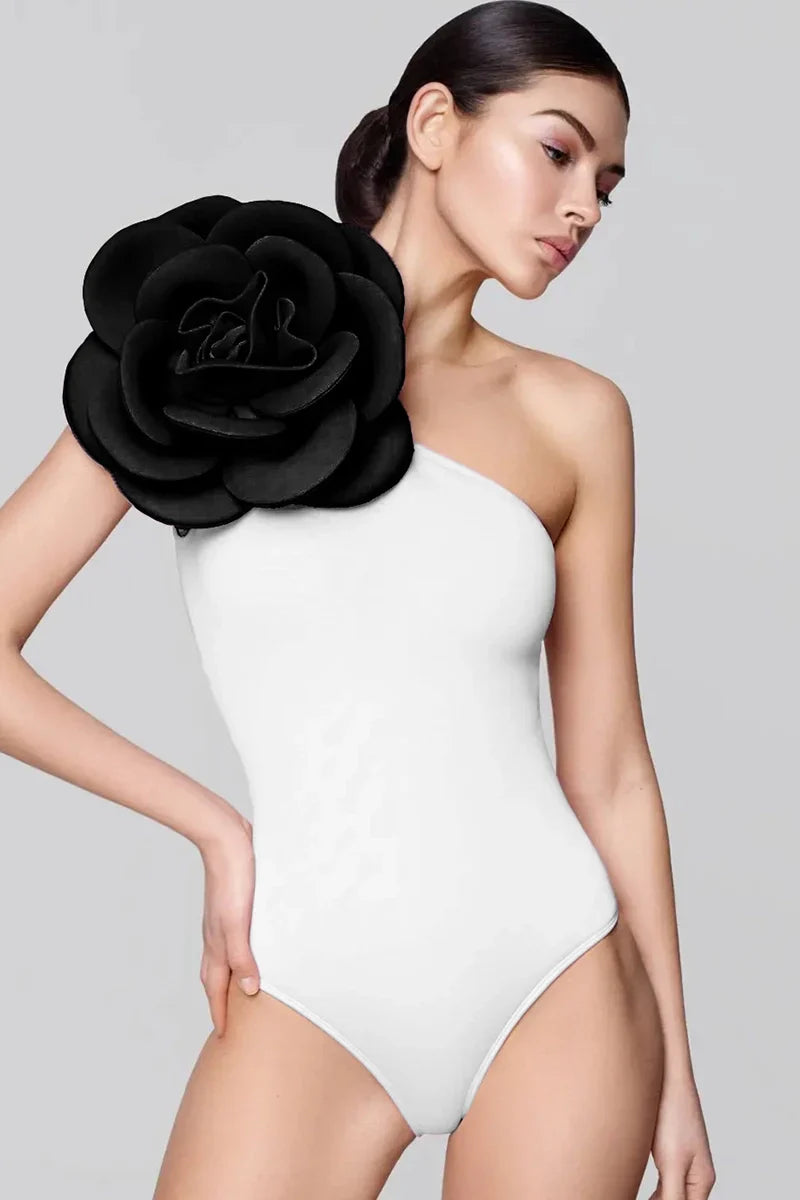 3D Floral Solid Color Swimsuit