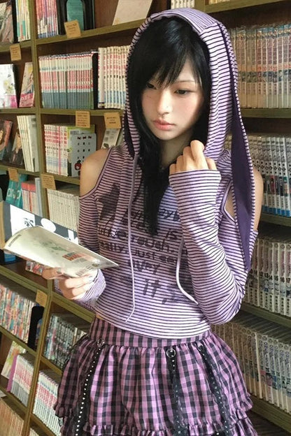Vintage Y2K Harajuku Purple Striped Knit Top