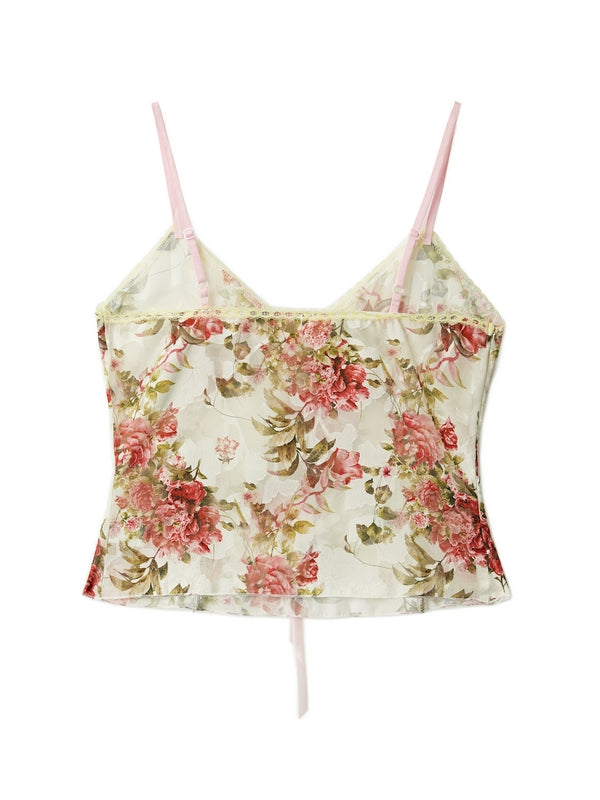 Flower Print Lace Stitching Cami Top