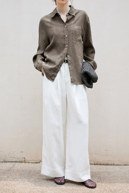 Linen Blend Single Breasted Blouse