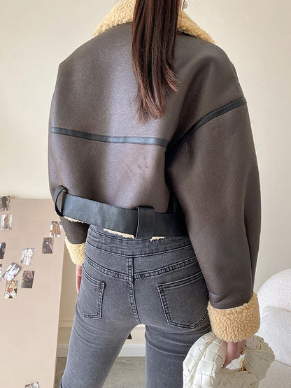 Lambswool Lined Leather Splice Short Jacket