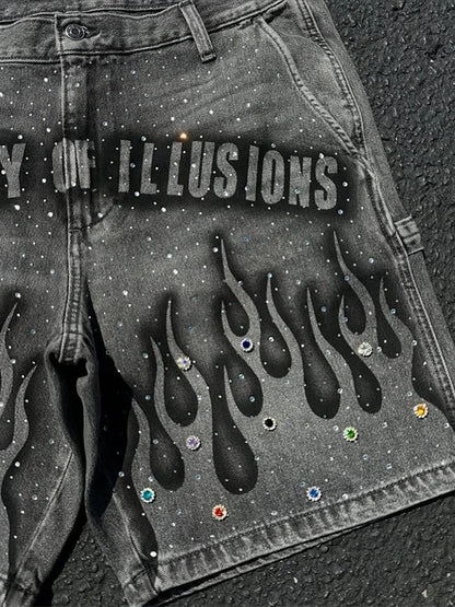Distressed Rhinestone Embellished Denim Shorts