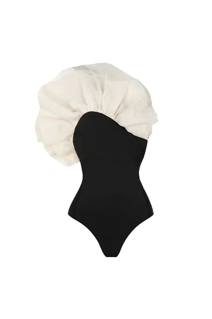 3D Floral Solid Color Swimsuit