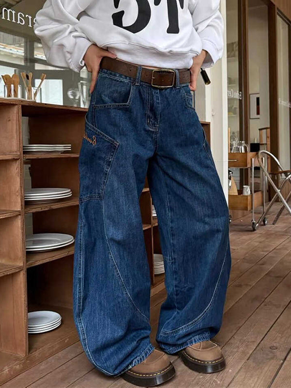 Scimitar Design Large Pocket Splicing Boyfriend Jeans