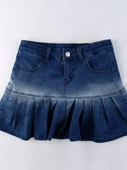 Vintage Pleated Ultra Short Denim Mini Skirt