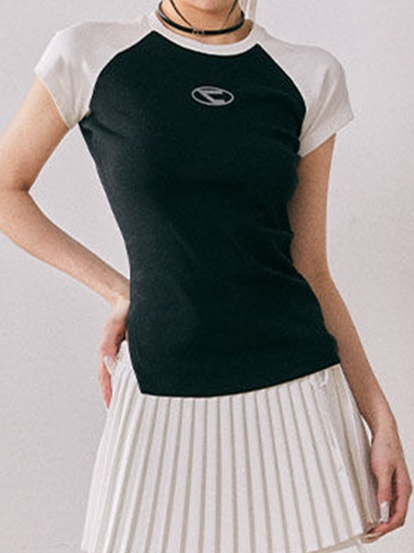 Print Raglan Slit Short Sleeve Tee