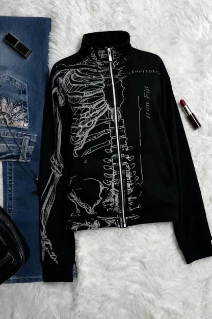 Vintage Print Hooded Gothic Coat