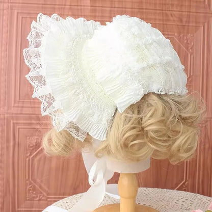 Handmade Gothic Bonnet Black Lace Lolita Flat Hat