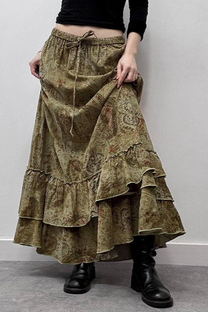 Ruched Botanical Tie Waist Skirt