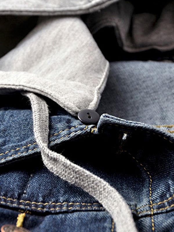 Fake two piece hooded denim jacket