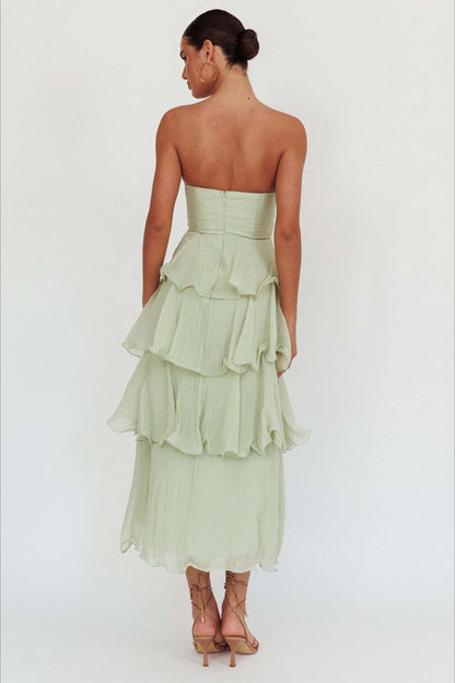 Sexy Slim Fit Strapless Backless Ruffled Prom Dress