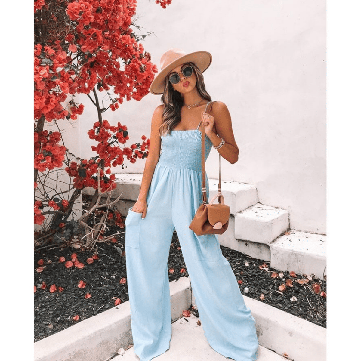 Women's Loose Wide-Leg Sleeveless Jumpsuit with Smoke Upper and Pockets | Ideal for Spring/Summer