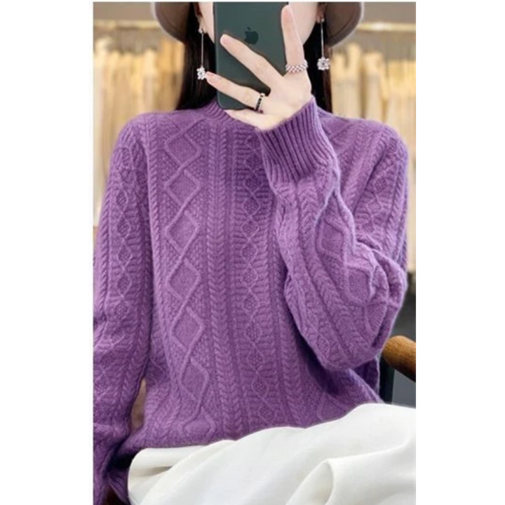 Elegante jersey de punto trenzado con cuello alto para mujer | Ideal para otoño/invierno