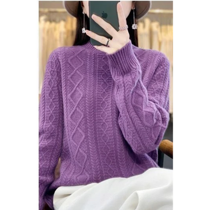 Elegante jersey de punto trenzado con cuello alto para mujer | Ideal para otoño/invierno