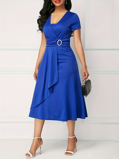 Grace Asymmetrical Knitting Large Skirt V-neck Midi Dresses