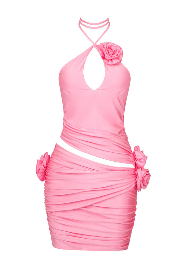 Flower Appliqu  Cut Out Minidress