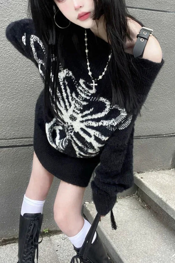 Goth Skull Print Harajuku Pullover Sweater