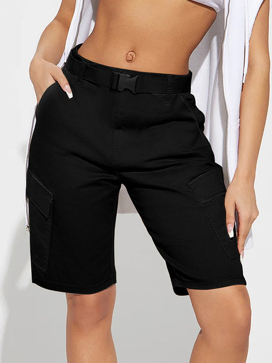 Multi Pocket With Buckle Belt Shorts