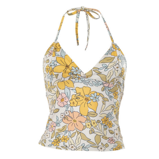 Halter self tie v neck print backless top  | Festival Outfits Women