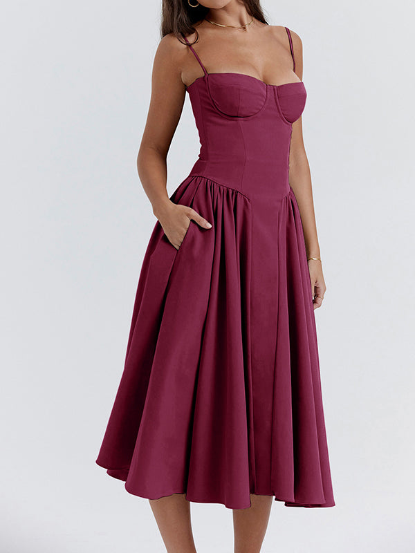 Vintage Solid Cami Midi Dress