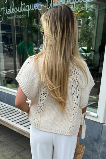 Suéter de punto con cordones y huecos para mujer