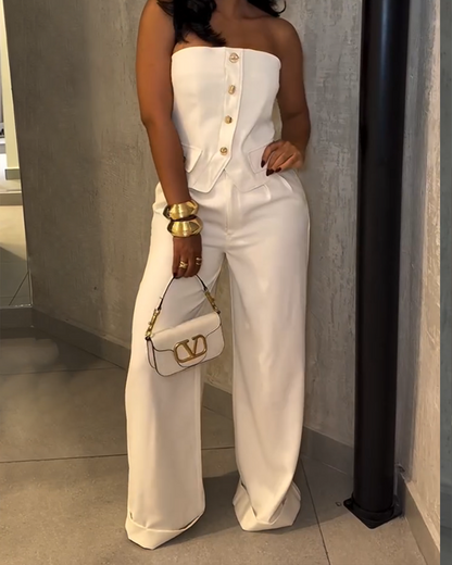 Tube Top Casual Straight Pants Set (Pre-Sale)