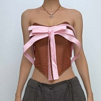 Mesh corset bowknot tube top  | Festival Outfits Women