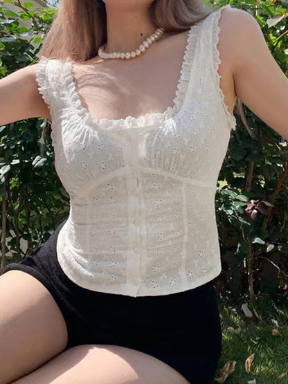 French Cutout Trim U Neck Tank Top