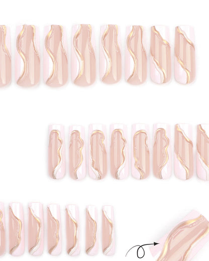 3D French White Wavy Stripes Wearable Nails