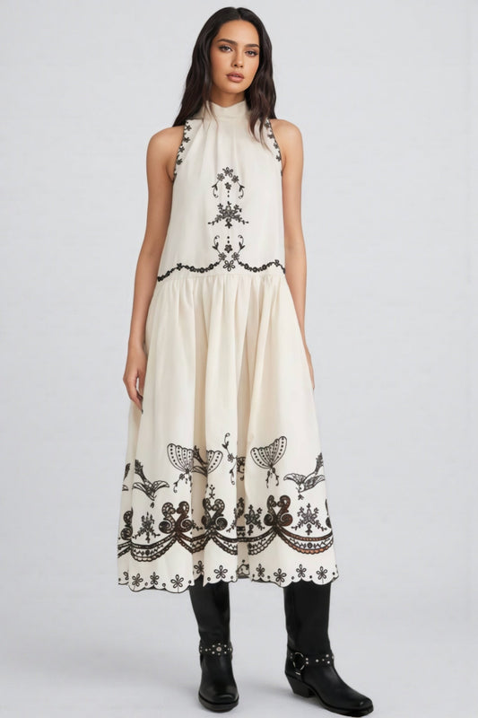 Virginsa Embroidery Tank Midi Dress