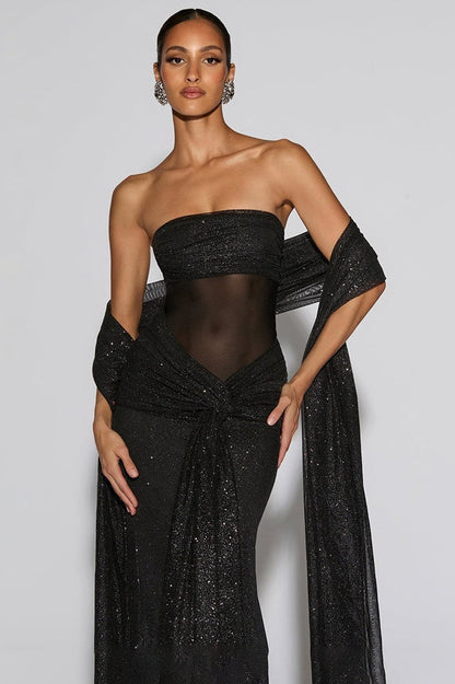 Silver-Foil Strapless Slim-Fit Party Dress