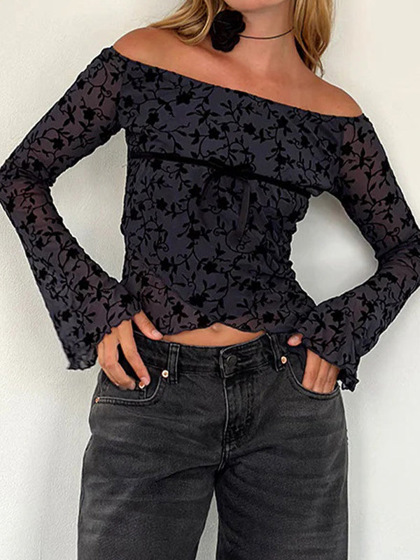 Off Shoulder Long Sleeves Tee