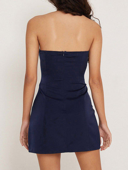 Solid Color Off Shoulder Slit Slim Mini Dress