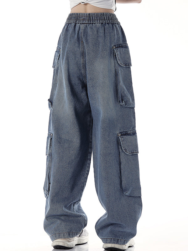 Loose versatile drawstring straight Cargo Jeans