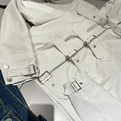 Cyber Punk Cropped Leather Moto Coat