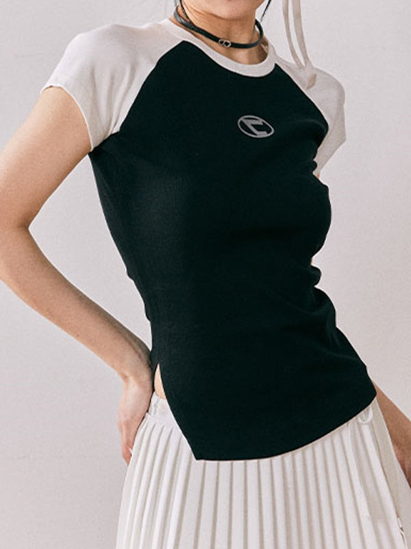 Print Raglan Slit Short Sleeve Tee