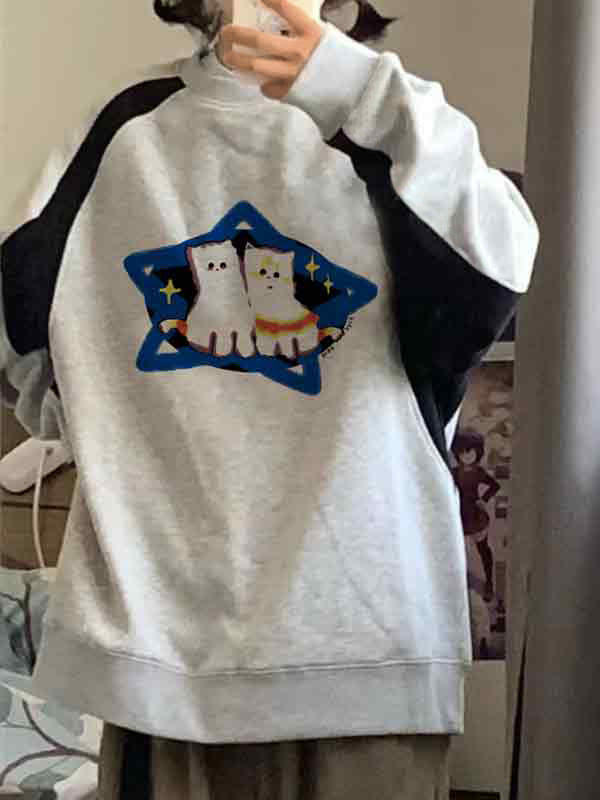 Cat Print Raglan Sweatshirt