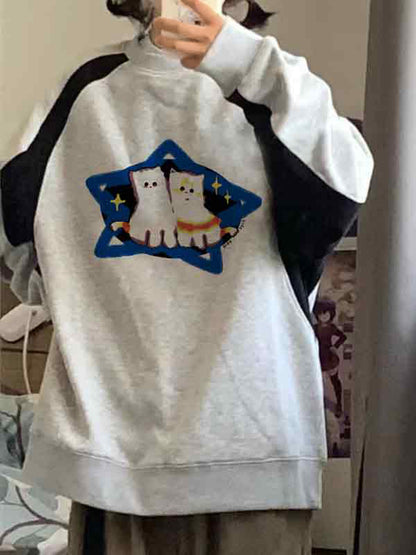 Cat Print Raglan Sweatshirt