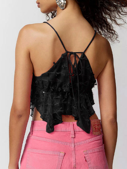 Solid Three-dimensional Decor V Neck Cami Top