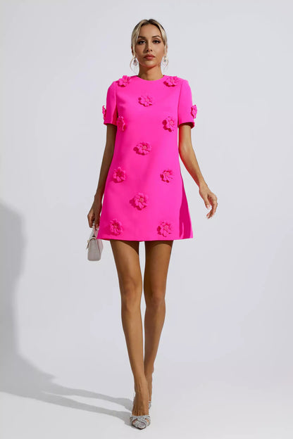 Alison Pink Jacquard Floral Mini Dress