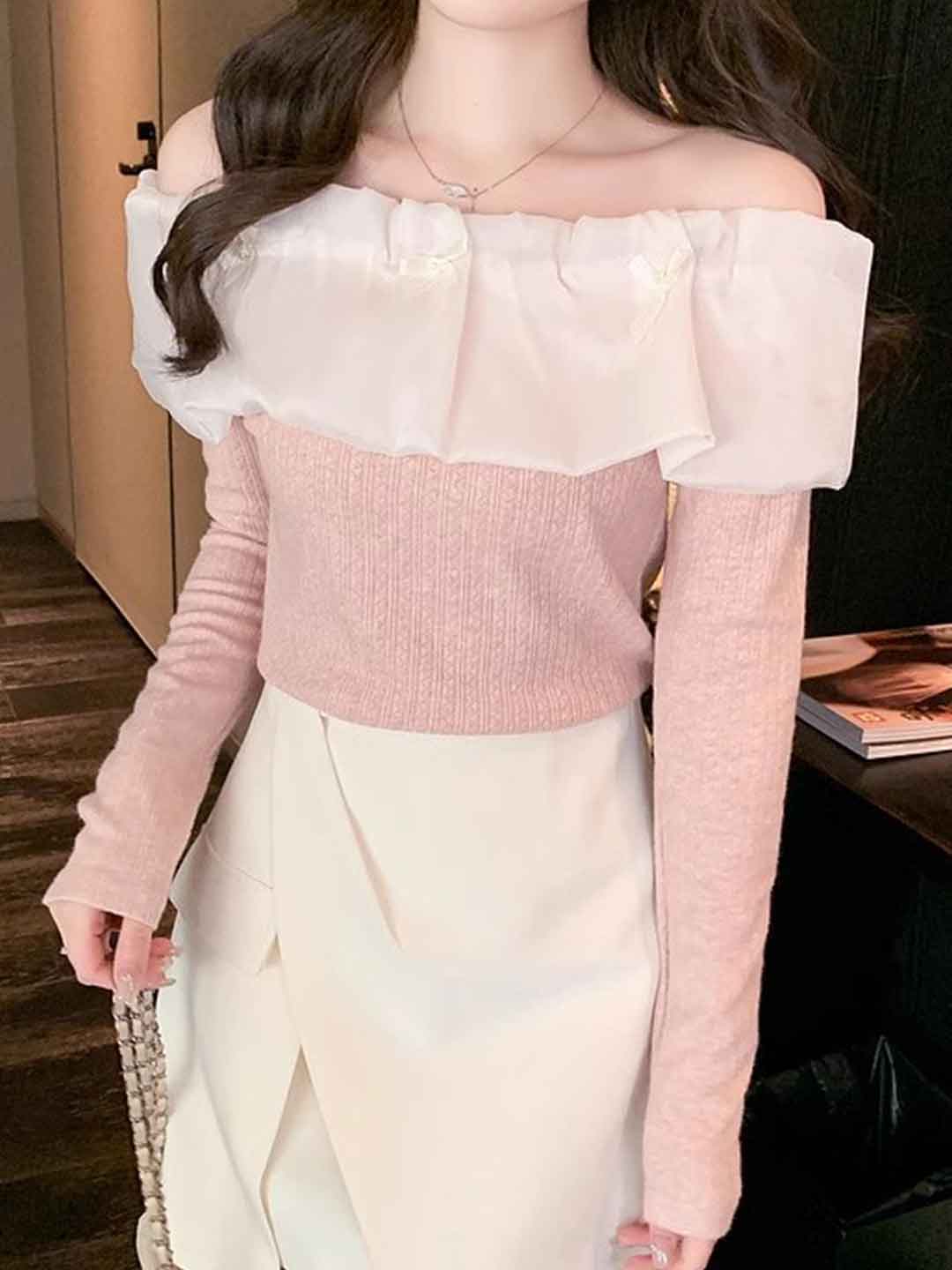 Sophie Slim Off-shoulder Lace Knitted Top