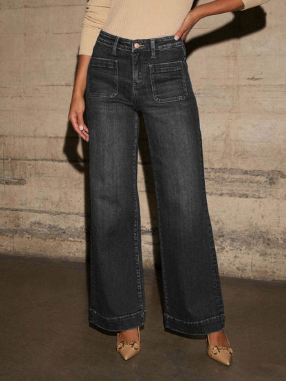 Slimming Wide Leg High Waist Straight Old Jeans